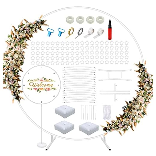 7.2Ft Round Backdrop Stand, White Metal Round Balloon Arch Standt Decoration, Balloon Arch Stand with Base, Backdrop Stand for Parties, Valentine's Day, Wedding, Birthday, Christmas, Garden Decoration