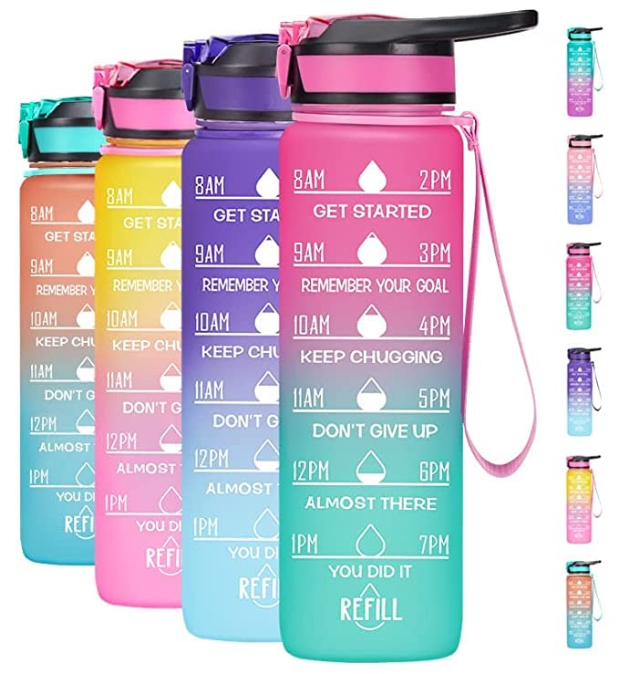 WOXOUR 32 OZ Motivational Fitness Sports Water Bottle with Straw & Time Maker, BPA-free, Tritan Plastic, Leak-proof Ensure you Stay Hydrated Throughout The Day for Gym, Outdoor Sports