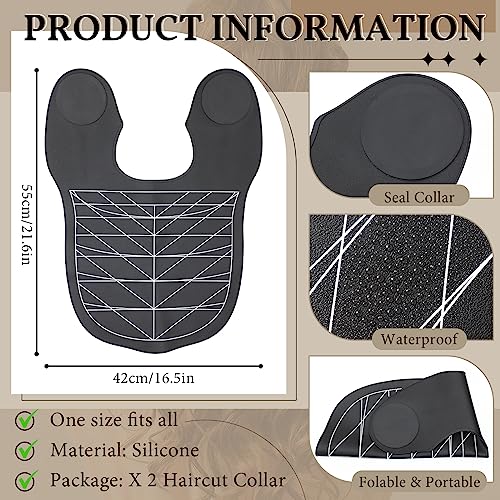 2 Pcs Hair Cutting Guide Collar Silicone Hair Dye Collar Waterproof Cutting Cape for Hair Stylist Rubber Neck Wrap Hair Cutting Pad Guide with Guidelines for Barber Shop Salon Hairdressing, Black - Image 3