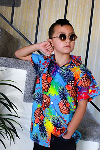 Image of uideazone Casual Tropical Vacation Colorful Pineapple Short Sleeve 3D Printed Watercolor Splash Hawaiian Shirt Holiday Retro Cute Button Down Shirt Hawaiian Summer Wear