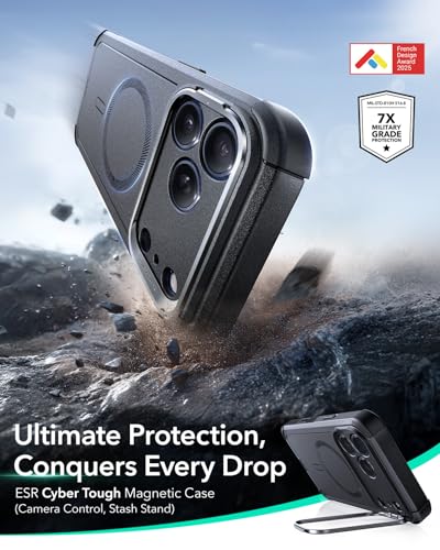 Image of ESR for iPhone 17 Pro Case, Camera Control Cover, 23 ft Military-Grade Drop Protection, TPU, Shock-Absorbing 3-Layer Build, Compatible with MagSafe Accessories, Cyber Series, Black