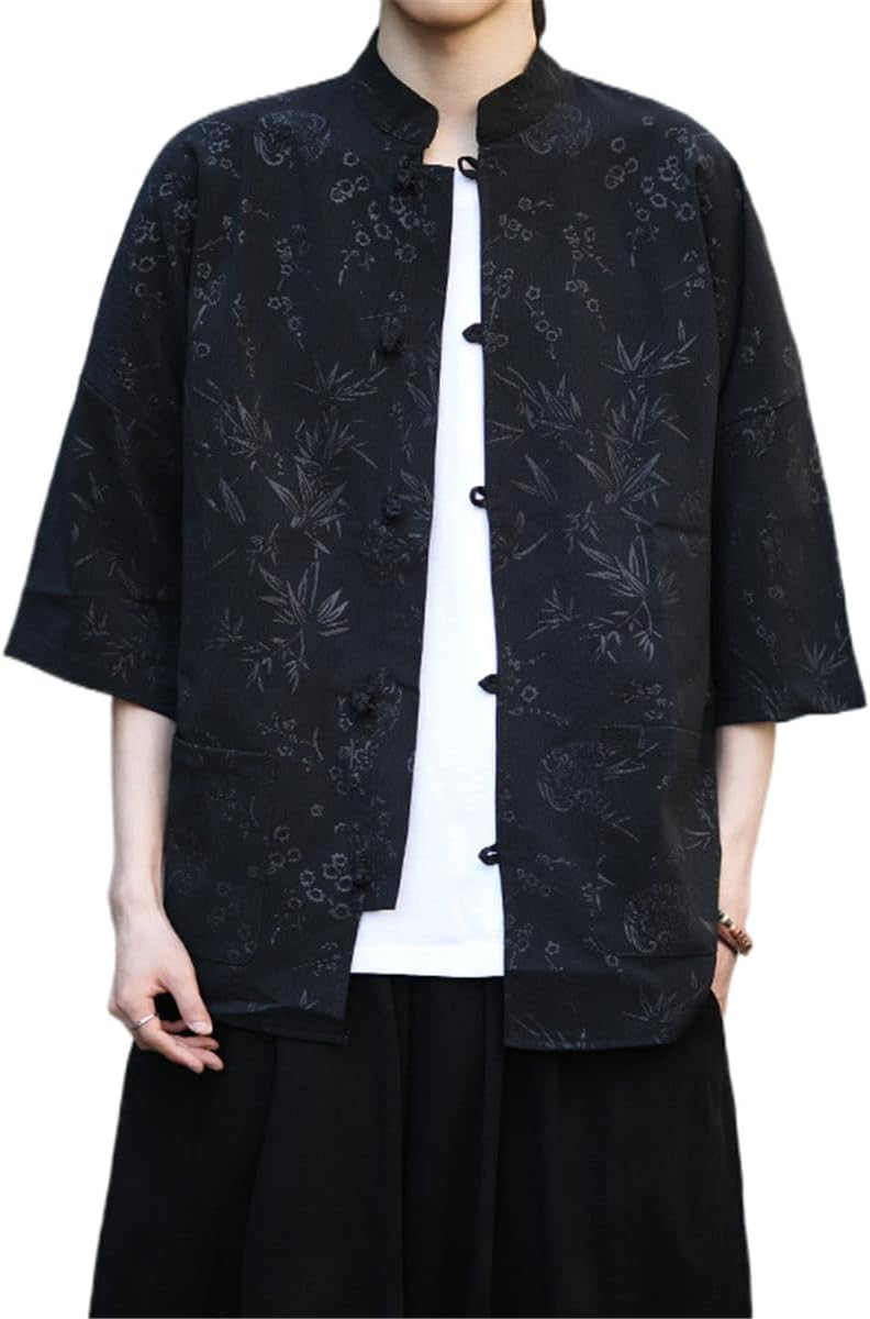 Men's Shirt Chinese Style Iced Silk Summer Short Sleeve Tops