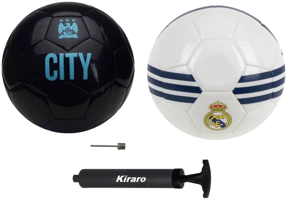 Set of City & Madrid Football with Air Pump Football - Size: 5 (Standard, Pack of 3)-image-15
