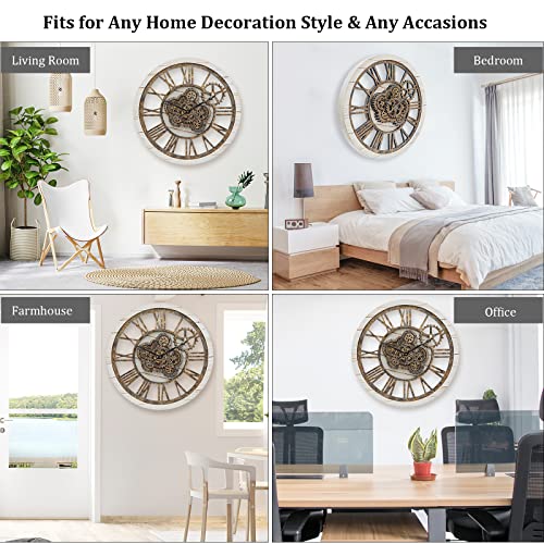 Hoibai Wall Clock, 24 Inch Moving Gears Clock Large Wall Clock For Living Room Decor Rustic Vintage Industrial Steampunk Farmhouse Big Clock For Home Kitchen Bedroom Office #TOP5