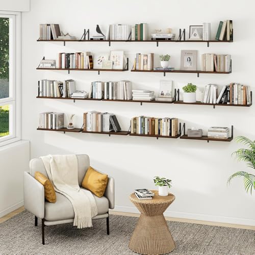 Image of Shoper cart Floating Shelves for Wall Set of 3, Rustic Wood Floating Bookshelf for Bedroom, Large Wall Mounted Storage Shelves for Kitchen Bathroom Laundry Living Room TV Books (Brown, 32.1 INCH)