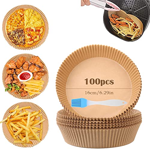 Dofu 100 Piezas Papel de Pergamino FreidoraCesto de Forro de Freidora de Aire Redondo Desechable Papel para Hornear Antiadherente Sin Blanquear para Asar Hornear Microondas Cover