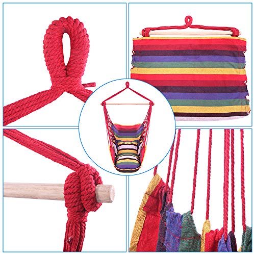Hanging Hammock Chair Swing,Hanging Rope Chair With 2 Pillows,Large Brazilian Hammock Chair Comfortable And Durable Cotton Canvas For Any Indoor Or Outdoor Spaces (Red) #TOP4