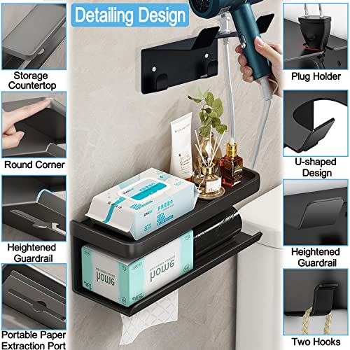 Selfadhesive Wall Mount Hair Dryer Holder，Black Blow Dryer Shelf With Storage Tray For Bathroom Vanity #TOP3