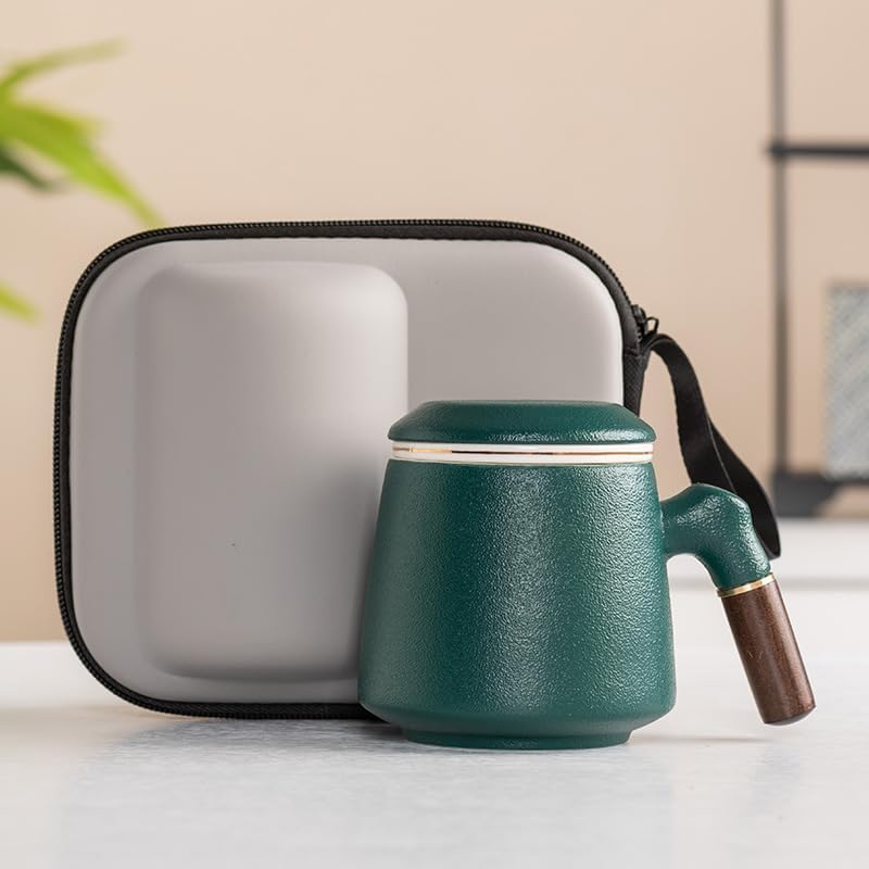 Tea Cup Ceramic with Lid Water Separation Filter Wooden Handle Office High-end New Chinese Gift Wholesale Soaking Container
