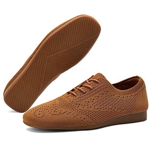 Konhill Women's Lace-Up Oxfords Flats Classic Knit Brogue Dress Walking Shoes Casual Sneakers 9 Us Coffee #TOP2