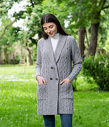 Image of SAOL 100% Irish Merino Wool Ladies Shawl Collar Cardigan Coat with Pockets