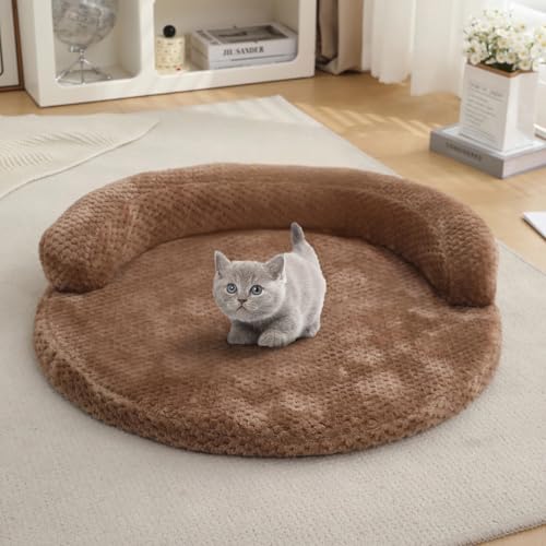 huraty Cat Bed for Indoor Cats, Washable Dog Sofa Bed Bolster Pet Bed Mat, Egg Crate Memory Foam Removable Cover, 19.6 x 3.9 x 1.5 Inch, Brown