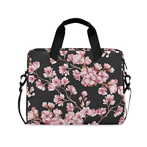 ALAZA Pink Cherry Blossom Flower Floral Sakura Laptop Case Bag Sleeve Portable Crossbody Messenger Briefcase w/Strap Handle, 13 14 15.6 inch