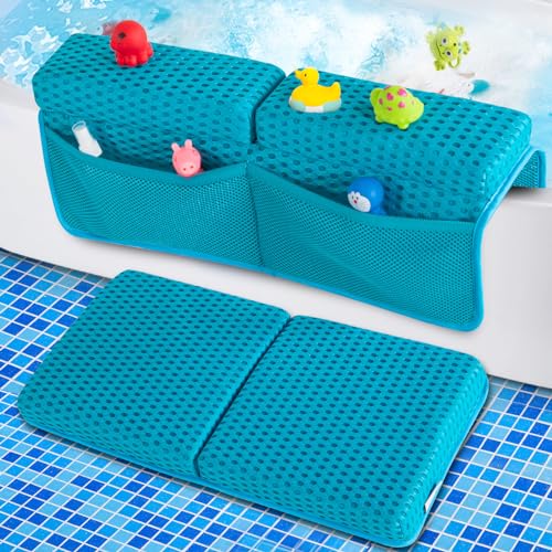 Image of OS OMYSTYLE Baby Bath Kneeler and Elbow Rest Pad Set, 1.5'' Thick Quickly Dry Bathtub Kneeler Pad with Baby Toys & Bath Accessories Organizer, Non-Slip Mat(Blue)