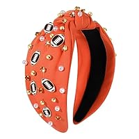 YARIEW Fascia Per Capelli Calcio Con Perle E Strass, Nodo Frontale, Gialla, Accessorio Sportivo Per Tifose E Regalo Per Mamma