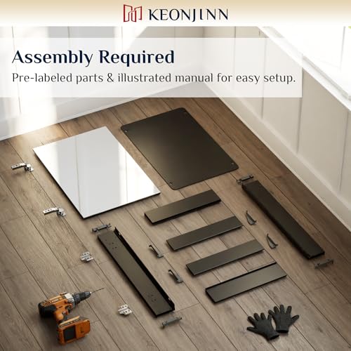 Keonjinn Small Black Medicine Cabinet 14 x 18 Inch, Assembly Required, Bathroom Mirrored Medicine Cabinet, Lightweight, Freely Adjustable Shelves, Recessed or Surface Mount, Tempered Glass