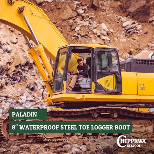Image of Chippewa 8 Inch Waterproof Steel Toe Logger Boots for Men - Durable Full-Grain Leather Mens Shoes - Slip-Resistant Lace Up Work Boots for Men - Orthotic Comfort Insole for All-Day Support