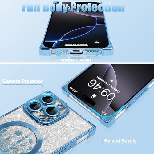 Illians Glitter Phone Case Made for iPhone 16 Pro Max 6.9 in, Blue Flowers by Illians - Used condition - Image 4