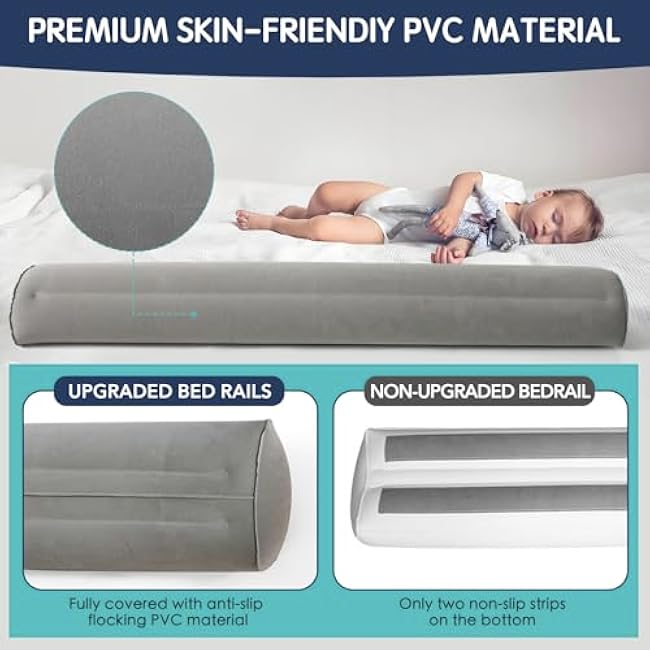 2Pack Travel Bed Rails for Toddlers, Child Fall Protection, Non-Slip Inflatable Travel Bed Rail, Portable Bed Rail for Toddlers, for fold-Away, Single, Double, Queen Size, King Size