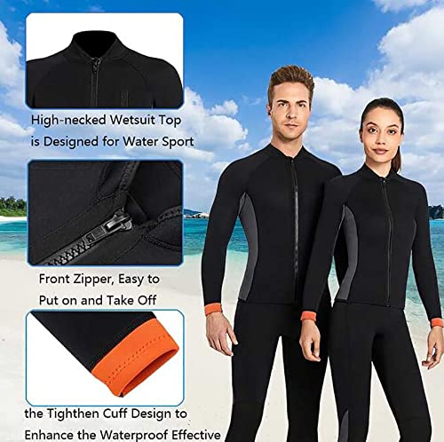 Wetsuit Top Hombre 3mm Neopreno Manga Larga con Cierre Frontal para Surf, Natación, Buceo, Fitness Acuático (Negro XXL) miniatura 5