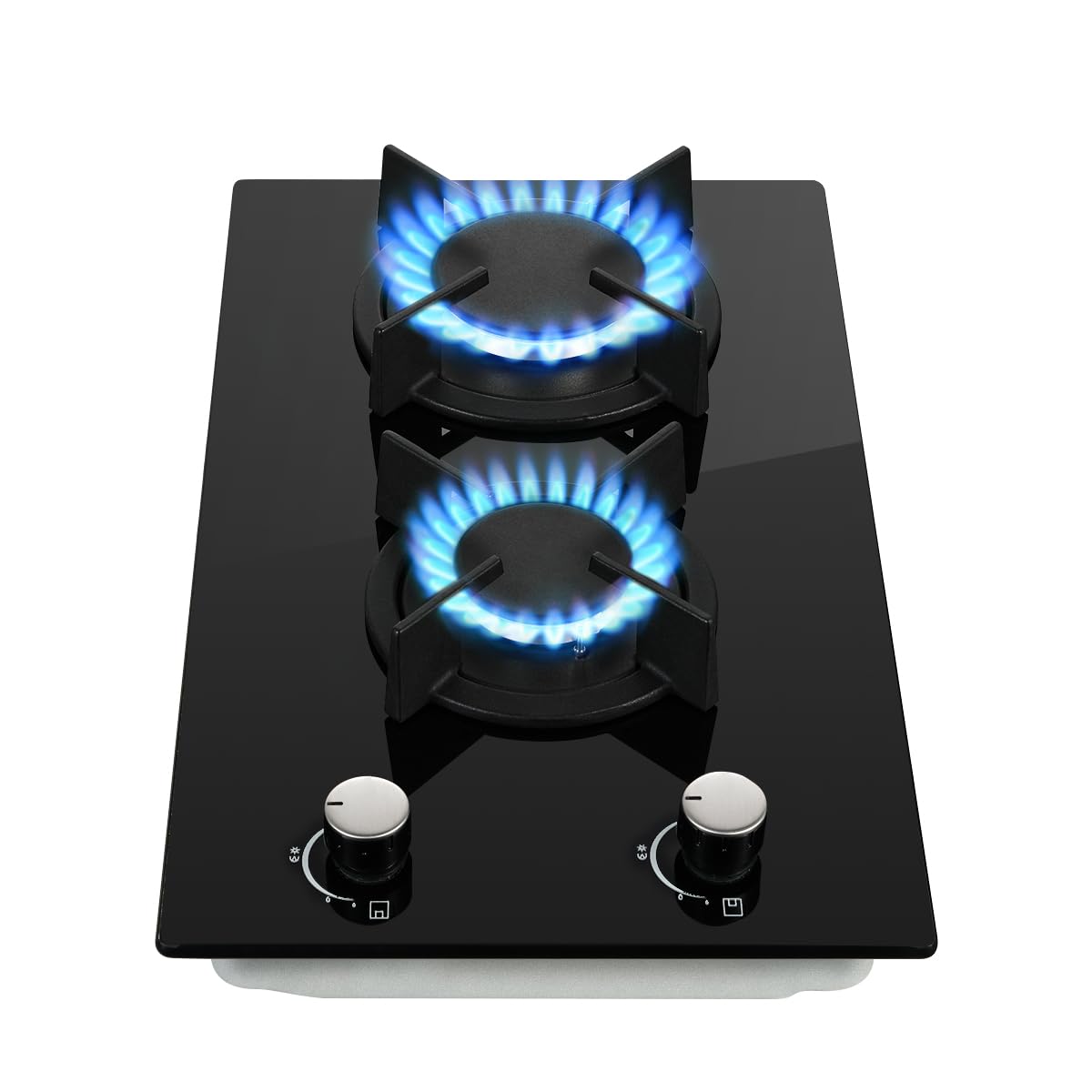 SNDOAS Piano Cottura 2 Fuochi Gas, 4200W Piano Cottura a Incasso, Fuochi Gas 30cm con Vetro temperato, Gas naturale/Propano, Piano cottura a gas integrato, Protezione Automatica Della Fiamma