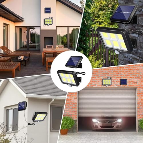 Image of Solar Wall Light with Motion Sensor, 120 LED Outdoor Security Light, No Wiring Required, Separate Solar Panel & 5M Cable, IP65 Waterproof, 3 Lighting Modes for Garden, Porch, Gate & Pathway
