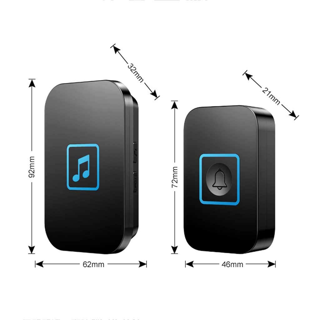 Timbres inalámbricos Timbre inalámbrico Pack de 2 Trans 6 receptores Impermeable 60 melodías LED 300M Multicolor(Black)
