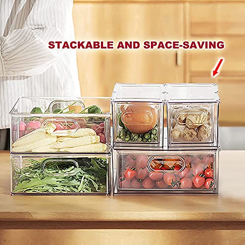3 Pack Refrigerator Organizer Bins With Pull-Out Drawer, Large Stackable Fridge Drawer Organizer Set With Handle, Bpa-Free Drawable Clear Storage Cases For Freezer, Cabinet, Kitchen, Pantry Organization #TOP5