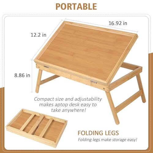 Bed Tray Breakfast Food Tray with Folding Legs Kitchen Serving Tray for Lap Desks Notebook Computer Sofa Platters TV Snack Tray(Beige, Large) by Artmeer - Image 4