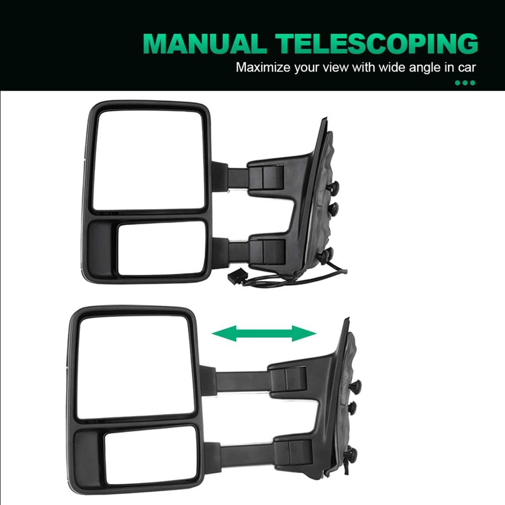 Tow Mirrors Manual Adjusted No Heated Towing Mirrors Compatible for 1999-2015 for Ford for F250 for F350 for F450 for F550 Super Duty Black Side Mirror with Turn Signal Light（1 Pair）