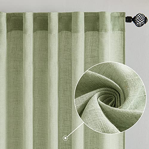 MIULEE Sage Green Linen Curtains 84 Inch Length for Bedroom Living Room, Soft Thick Linen Textured Window Drapes Semi Sheer Light Filtering Back Tab Rod Pocket Burlap Look, 2 Panels, 37x84 Inches