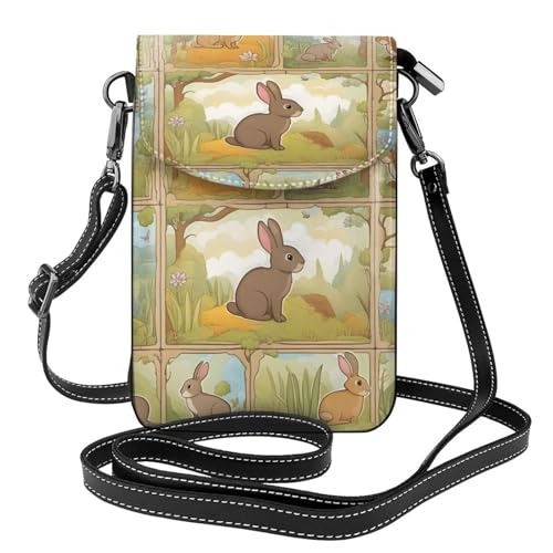 Petit sac en cuir imprimé lapin doté d'une bandoulière ajustable pour smartphone
