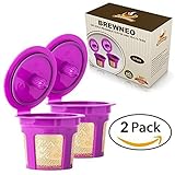 Brewneo - 2 Reusable K Cup Coffee Filters for Keurig 2.0 - K200, K300, K400, K500 Series and 1.0 Brewers - 24k Gold Plated Mesh - Set of 2 Refillable K-Cups