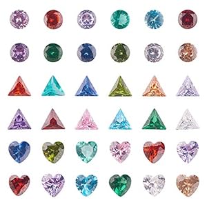 PH PandaHall 36 pcs 3 Shapes 12 Colors Cubic Zirconia Stone Loose CZ Stones Faceted Cabochons for Earring Bracelet Pendants Jewelry DIY Craft Making