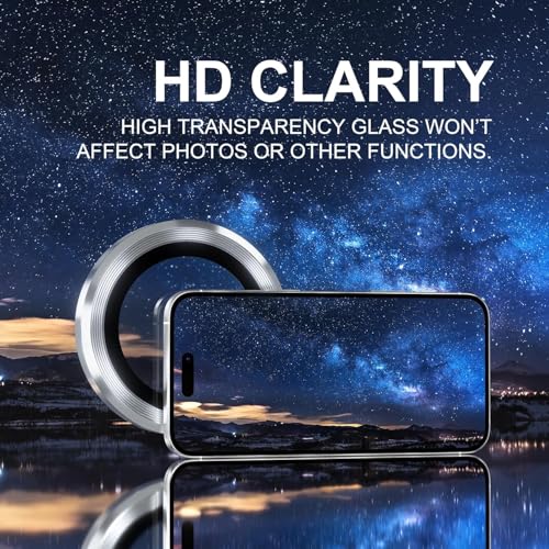 Image of CLITZ Compatible for iPhone 16 Pro /iPhone 16 Pro Max Camera Lens Protector, 9H Tempered Glass Camera Cover Screen Protector Metal Ring Decoration Accessories(Silver)