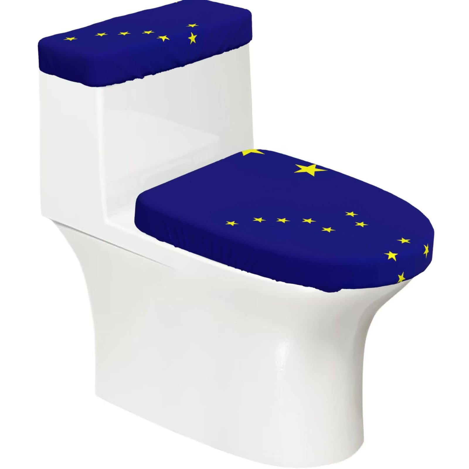 Alaska State Flag Printed Toilet Tank and Lid Cover Set of 2 for Most Bathrooms, Fits Elongated Round Toilets