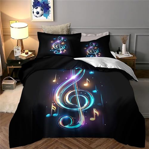 Parure de lit musique 3D néon lumineux housse de couette microfibre résistante 135x200cm - 6