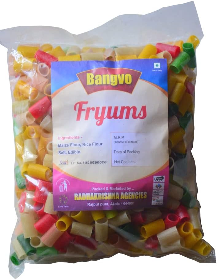 Bangvo Homemade Colorful Crunchy Pipe Shape Fryums Ready to Fry | Papad Ready to Fry | Snack Ready to Fry 500 gram