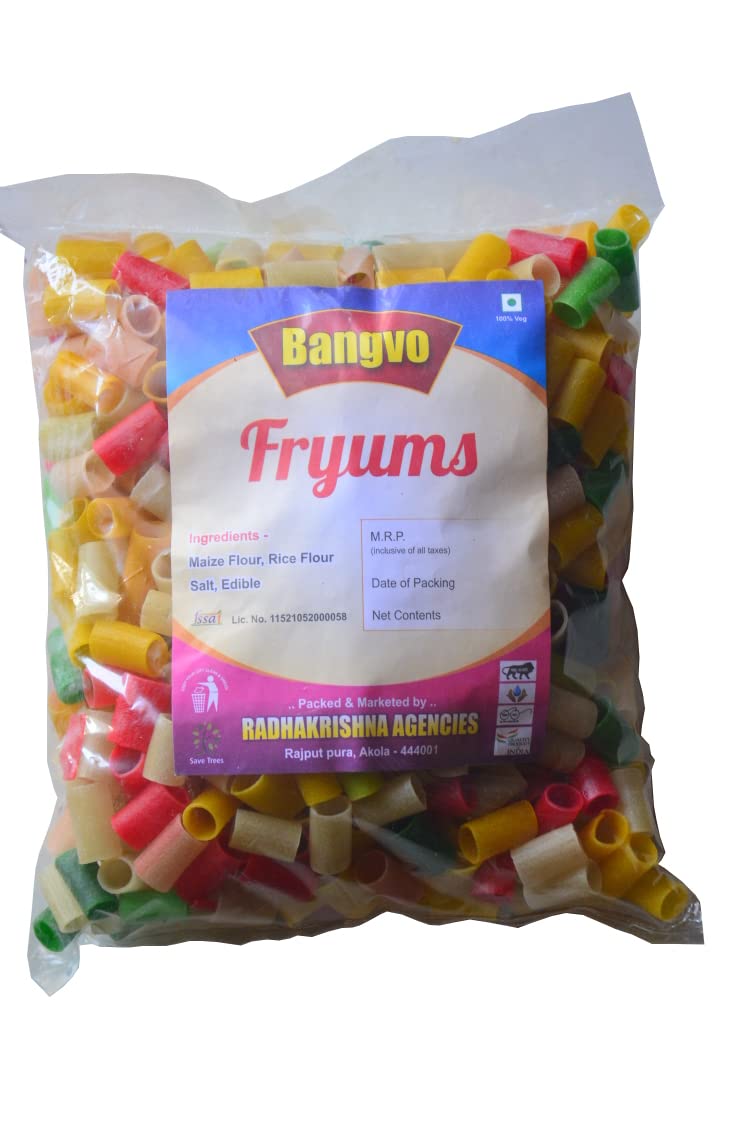 Bangvo Homemade Colorful Crunchy Pipe Shape Fryums Ready to Fry | Papad Ready to Fry | Snack Ready to Fry 500 gram