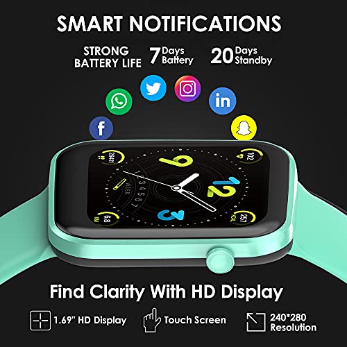 Image of Probus P15 Full Touch Smart Watch 1.69 inch Industry Leading Display With 7 Days Battery Life, IP67 Water Resistant ,Blood Oxygen and Heart Rate Monitor, Sleep & Step Tracker, Smart Notification And Multiple Watch Faces(Green)