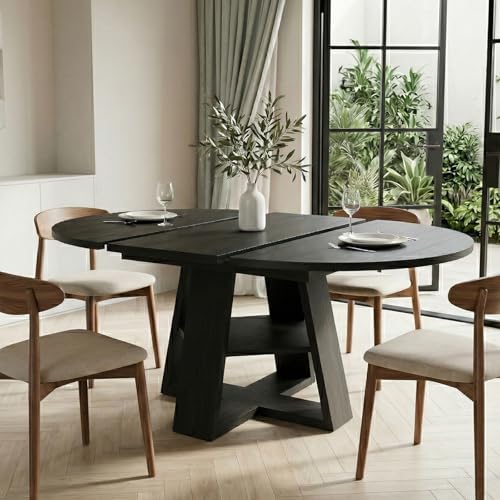 Table ronde pliable bois marron rustique pour salon convivial