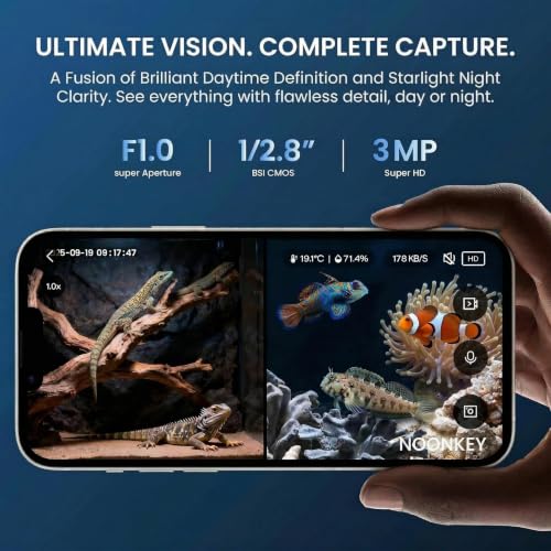 Image of Noonkey Aquarium & Terrarium Pet Camera, 3MP 2K HD Monitor for Aquarium Reptile Bird Feeder, 5GHz /2.4GHz WiFi, Color Night Vision, Motion Alarm, 2-Way Audio, 24 /7 Recording, Compatible with Alexa