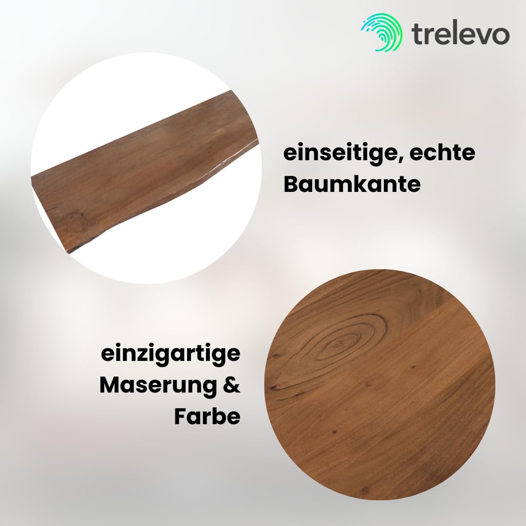 Holzplatte 80x50 cm Akazienholz massiv nussbaumfarben Baumkante | 26mm, Zuschnitt nach Maß, Baumkantenplatte für Bastler, Heimwerker