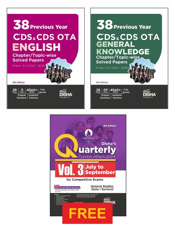 Image of Disha Combo (3 Books) 38 Topic-wise CDS OTA English & General Knowledge Previous Year Solved Papers (2007 - 2025) Phase I & II with Free Quarterly Magazine Issue - 4th Edition | Question Bank