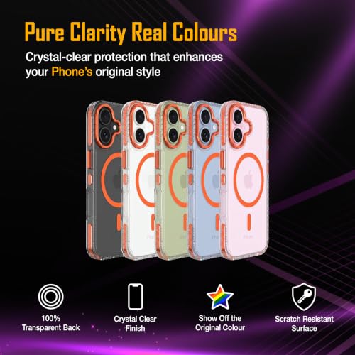 Image of Zapcase Crystal Clear Back case for iPhone 17 | Hard PC Back | TPU Bumper with Inner Rubber Grip | Metal Camera Guard Bezel | Metal Buttons | Scratch Resistant Cover | 2 Layer Edge Protection | Orange