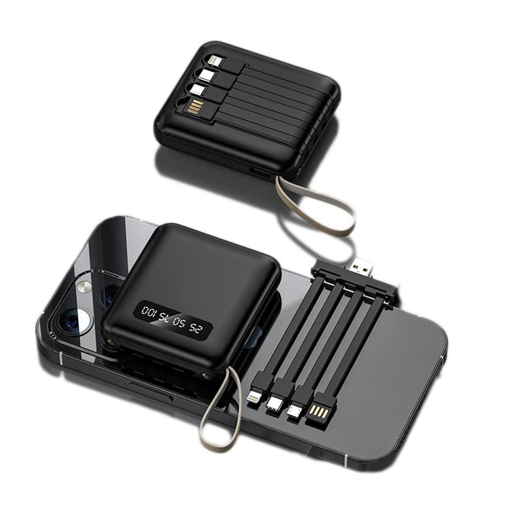 Mini 20000 MAh Duża pojemność jest dostarczana z czteroprzewodowym ładowaniem Skarbiec Przenośny power bank z szybkim ładowaniem (Color : Black, Size : 8000mAh)