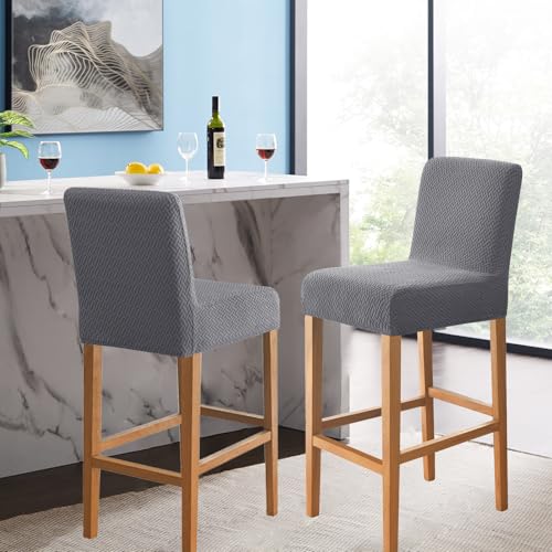 Image of FUANGUI Bar Stool Covers Set of 2, Stretch Bar Stool Seat Covers | Washable Removable Bar Chair Covers with Backs Slipcovers, Bar Chair Covers Square for Kitchen Dining Room Cafe