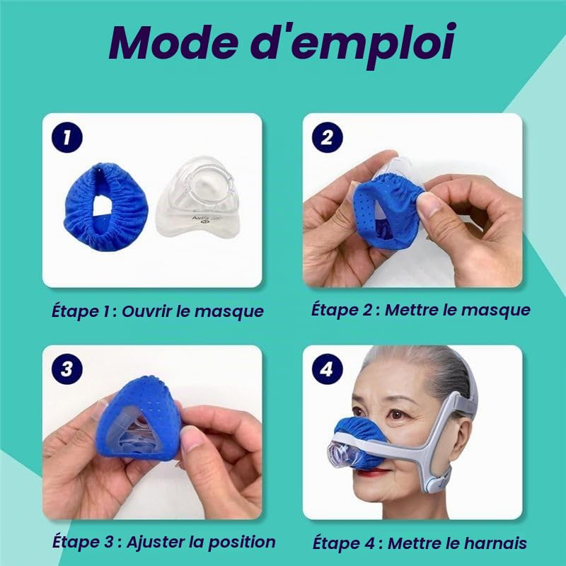 Lot de 8 housses de coussin lavables - Respirantes - Réduisent la pression nasale - - Doublure pour le confort du sommeil - Accessoires de masque lavables en machine