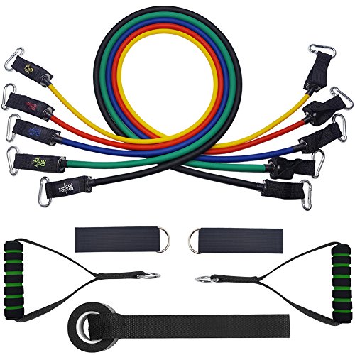 Lukasa Resistance Bands 150lbs 5 Fitnessbänder Expander Tube Bands Widerstandsbänder Set Fitnessbänder Set Gymnastikband mit Türanker, Griffen, Knöchelriemen für Yoga Pilates Fitness Cover