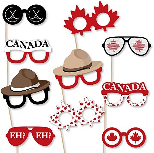 Canada Day Glasses - Paper Card Stock Canadian Party Photo Booth Props Kit - 10 Count
